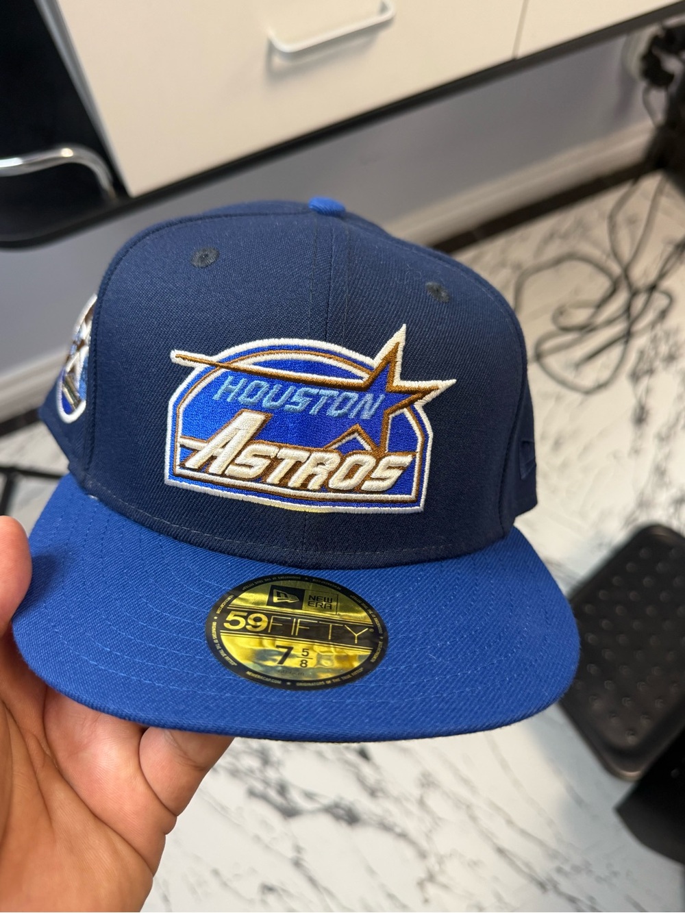 New Era Houston Astros Navy and Royal Blue 59FIFTY Fitted Hat size 7 5/8